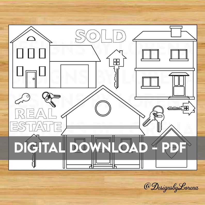 Coloring Sheet for Real Estate Printable Activity for Open Etsy