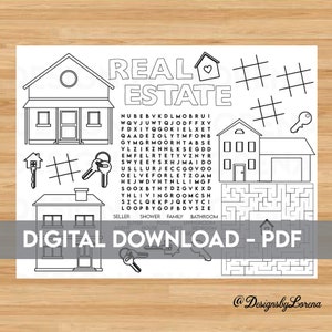 Activity Sheet for Real Estate Printable, Activity for Open House, For Realtors, Closing Activity, Realtor Printable, Realtor Kids