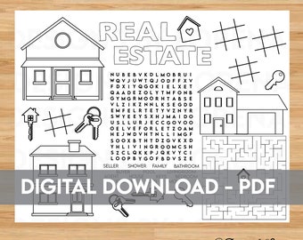 Activity Sheet for Real Estate Printable, Activity for Open House, For Realtors, Closing Activity, Realtor Printable, Realtor Kids
