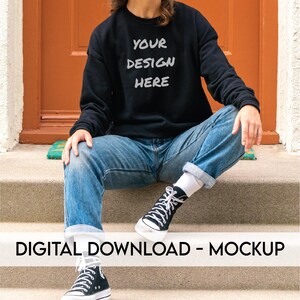 Bella Canvas 3945 Black Mockup, Unisex Drop Shoulder Fleece Mockup, Unisex Sweatshirt, Black Sweater Mockup, Digital Download, Black Mockup