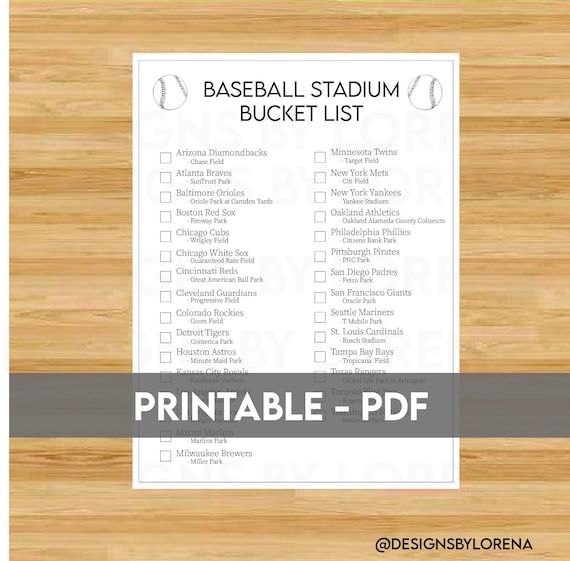 Basic Baseball Stadium Bucket List Printable Baseball Bucket Etsy