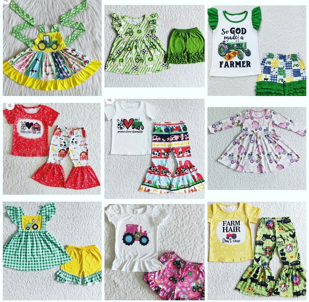 Girls Farmer/tractor Outfits Etsy