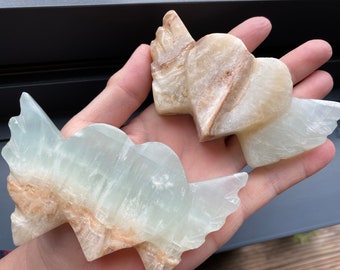 WOW Caribbean Blue Calcite Hearts with Angel Wings