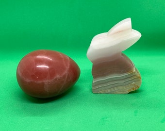 Pink Banded Calcite Bunny plus Rose Calcite Egg EASTER