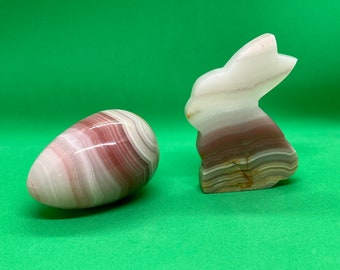 Pink Banded Calcite Bunny plus Egg EASTER