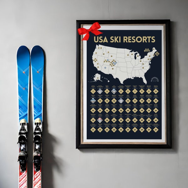 Scratch-Off Top 50 USA Ski Resorts Poster Map