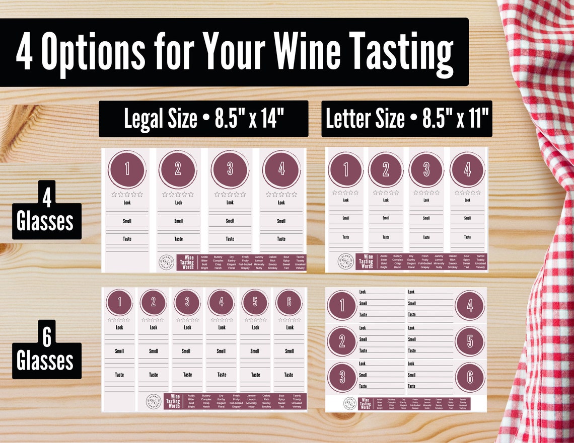 Wine Tasting Placemats Printable / Instant Download - Etsy