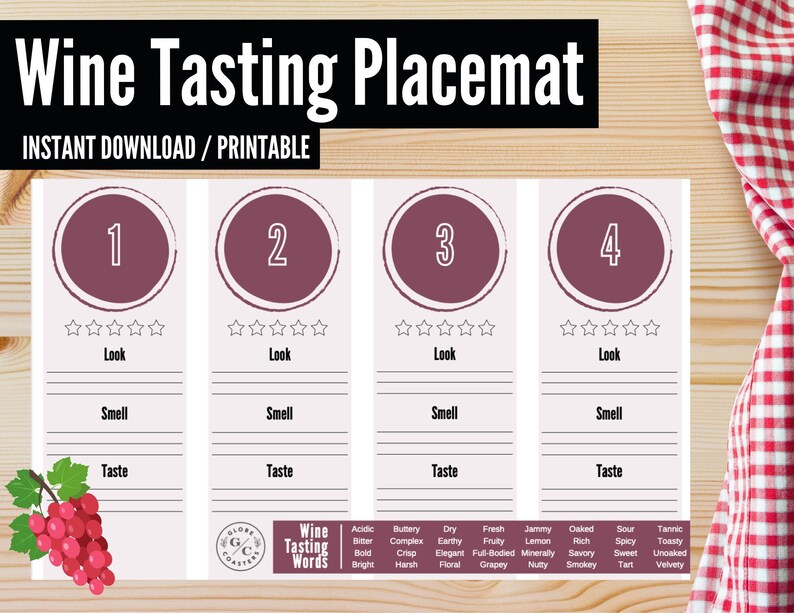 Wine Tasting Placemats Printable / Instant Download - Etsy