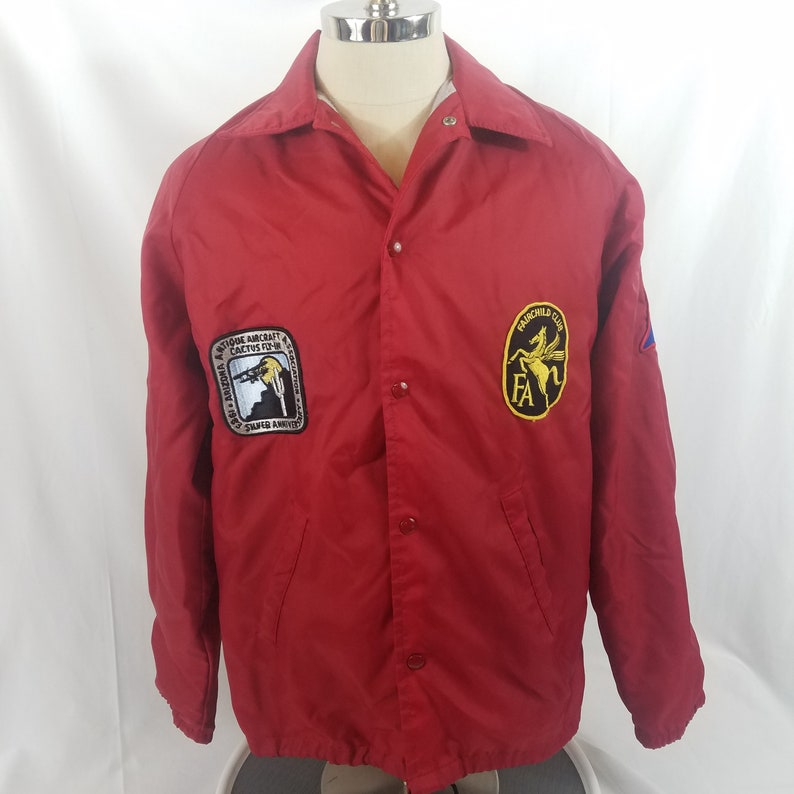 Vintage 80s Antique Airplane Association Chalk Line Jacket With Patches Blakesburg Iowa image 2