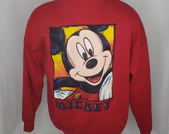 Vintage 90s Disney Mickey Sweatshirt Sz M/L Crewneck Pullover Red Brazos