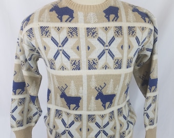 Vintage 90s Montant Sweater Reindeer Snowflake Pullover Crewneck