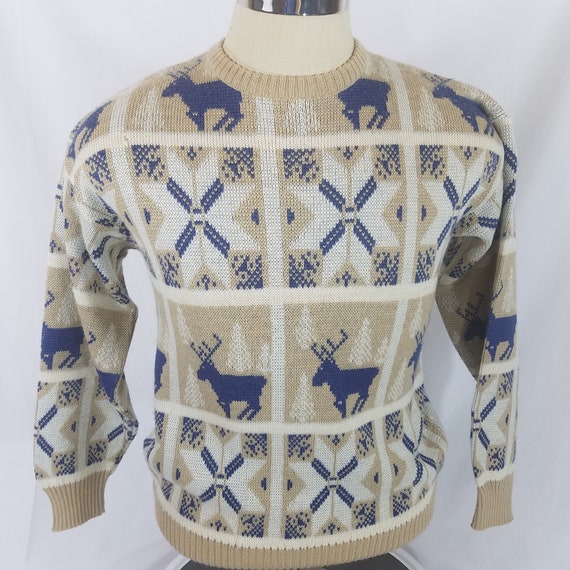 Vintage 90s Montant Sweater Reindeer Snowflake Pu… - image 1