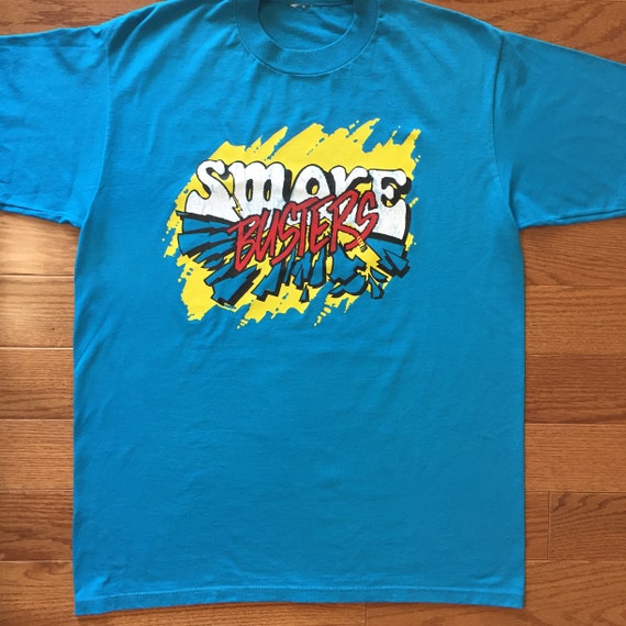Vtg 90s Smoke Busters T Shirt Sz Large Neon Blue A