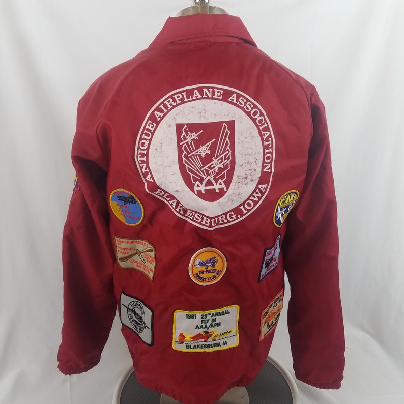 Vintage 80s Antique Airplane Association Chalk Line Jacket With Patches Blakesburg Iowa image 1