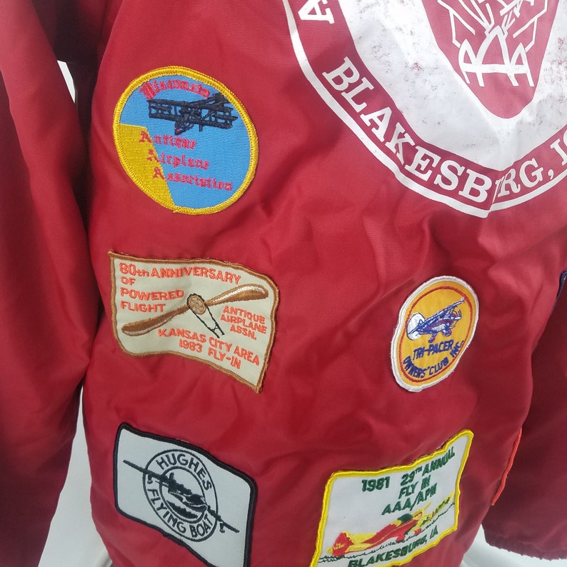 Vintage 80s Antique Airplane Association Chalk Line Jacket With Patches Blakesburg Iowa image 5