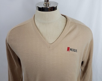 Vtg 80s Michelob Beer V Neck Sweater Sz M/L Brown