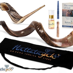 Kudu Shofar Set – Yemenite Kosher Shofar, Half Polished Kudu Shofar, Blowing Ram Horn Shofar, Shofar Trumpet, Shofar Kit, Passover Gift