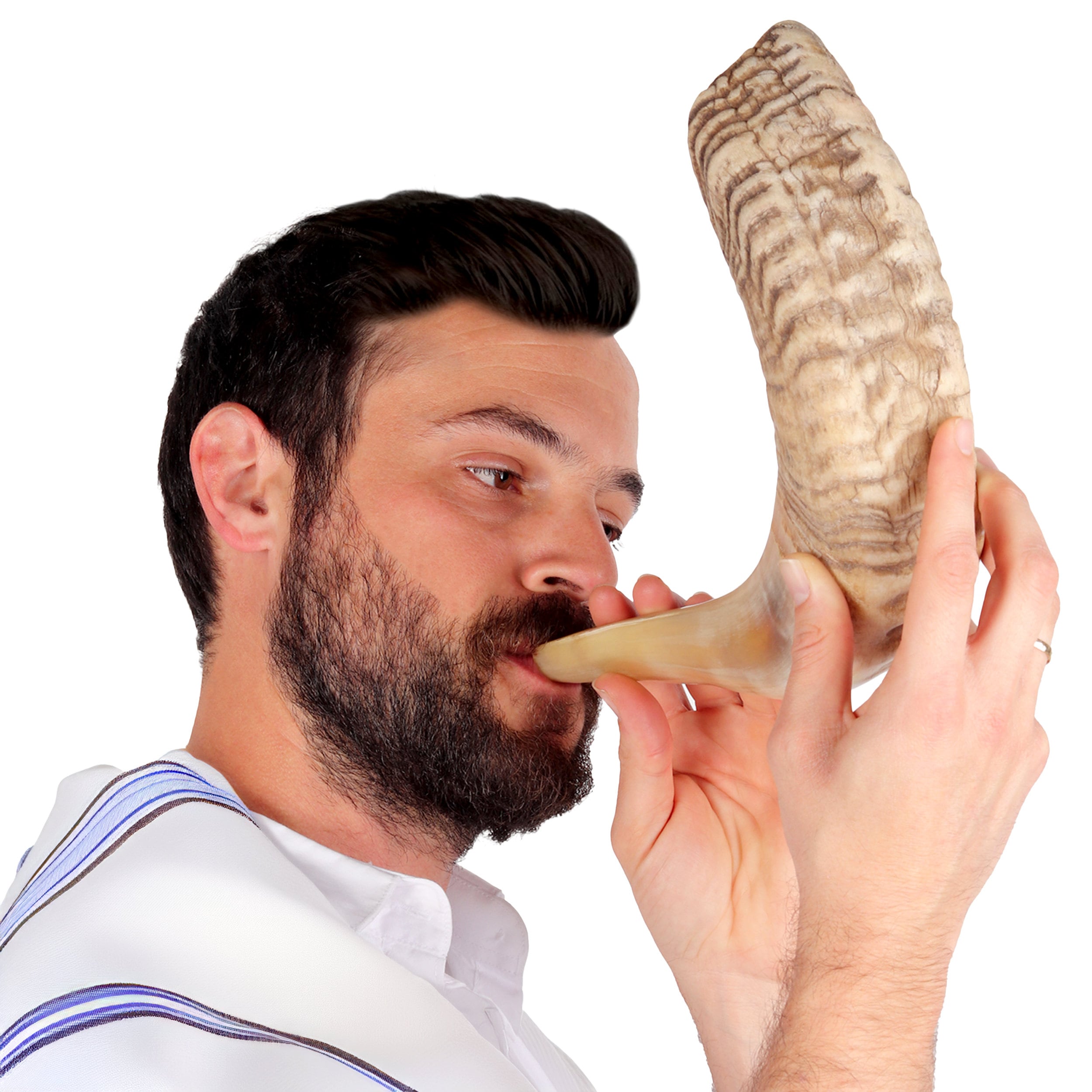 HalleluYAH Kosher Shofar Ram Horn with Anti-Odor Spray – Traditional Ancient Musical Instrument - Authentic Curved Made In Israel