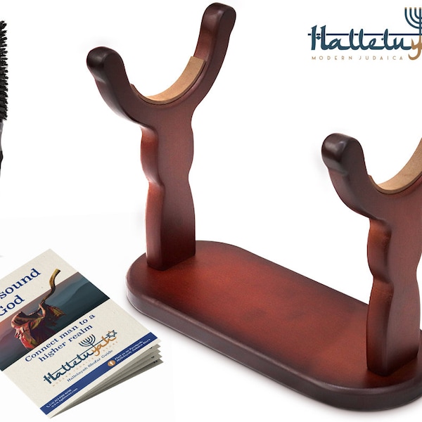 hardcover books for display HalleluYAH Set of Shofar Stand, Shofar Cleaning Brush, Shofar Blowing Guide - Fits All Shofars- Made in Israel