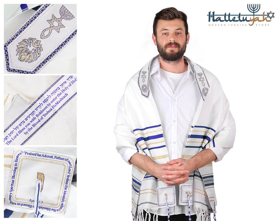Tallit Scialle Preghiera Da Israele - XL 182x91 Cm, Nome Signore Su 4 Angoli, Acrilico Poliestere - Foto 9