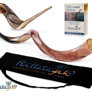 HalleluYAH Shofar Set – Fully Polished Kudu Plus Ram Horn Kosher Shofar – Traditional Ancient Musical Instrument – Made In Israel