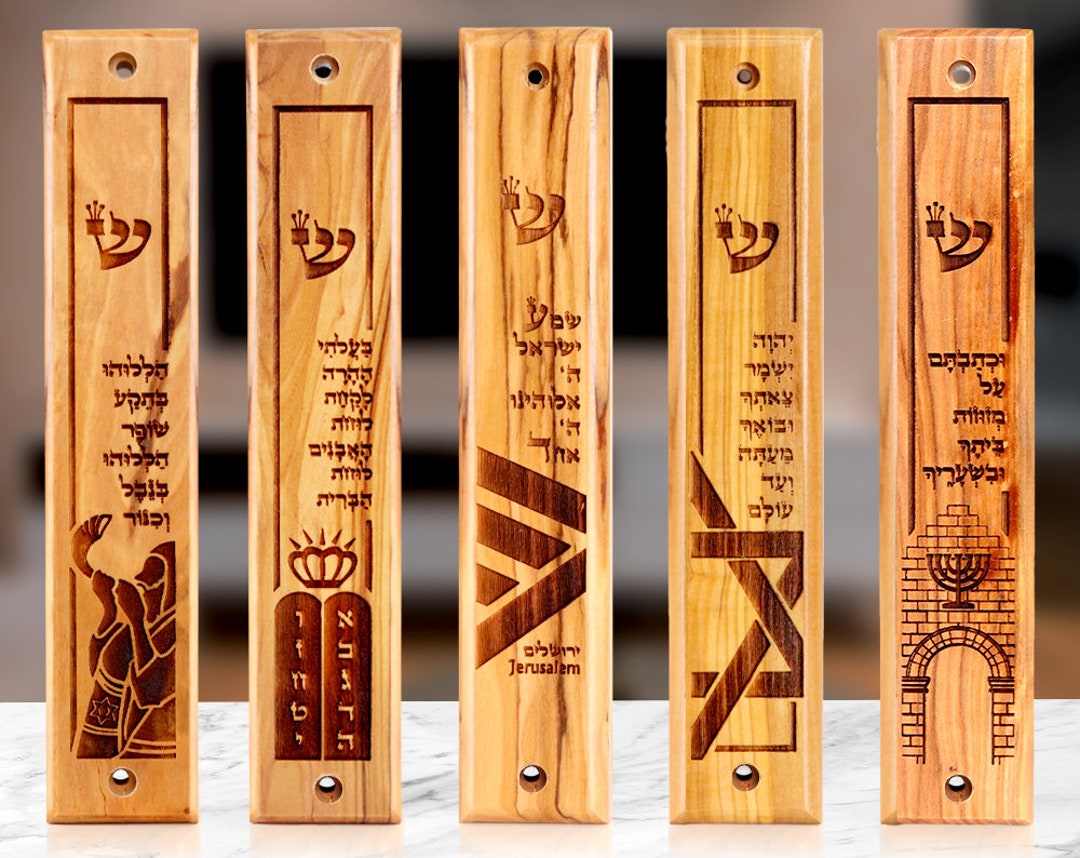 Wooden Mezuzah Cases Set Premium Olive Wood Mezuzah Case With Scroll
