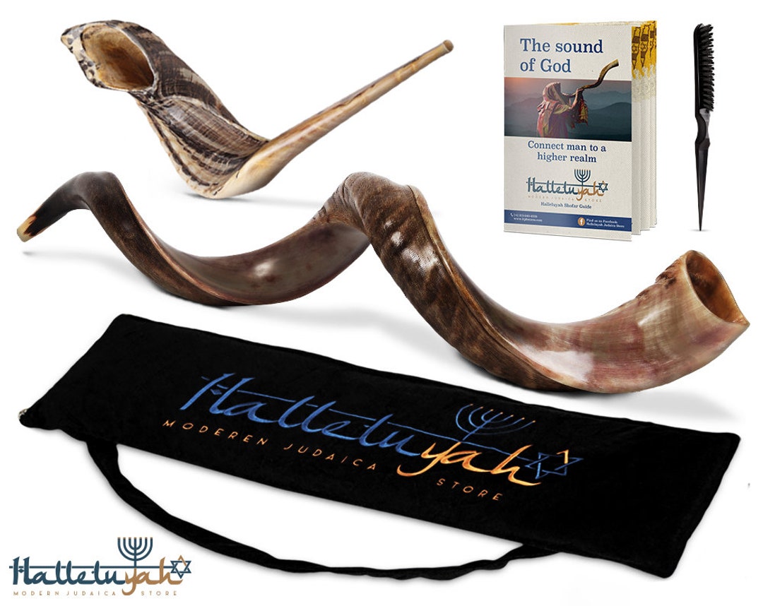 Kudu Shofar Set Yemenite Kosher Shofar, Half Polished Kudu Shofar
