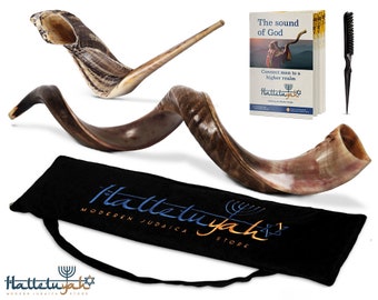 Kudu Shofar Set – Yemenite Kosher Shofar, Half Polished Kudu Shofar, Blowing Ram Horn Shofar, Shofar Trumpet, Shofar Kit, Passover Gift