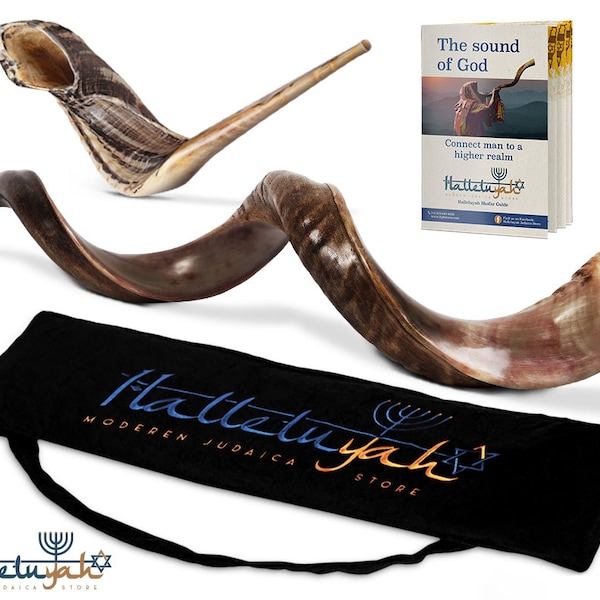 Kudu Shofar Set – Yemenite Kosher Shofar, Half Polished Kudu Shofar, Blowing Ram Horn Shofar, Shofar Trumpet, Shofar Kit, Passover Gift