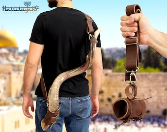 Kudu Shofar Horn Carrying Strap, Shofar Bag,Shofar Carrying Cases, Shofar Belt, From Soft Leather (shofar not included) Adjustable Size