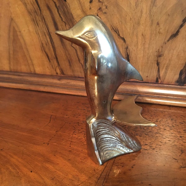 Vintage Brass Dolphin Figurine, Vintage  Brass Surfing Dolphin-Brass Dolphin-Dolphin Decor-Brass Doorstop-Brass Paperweight