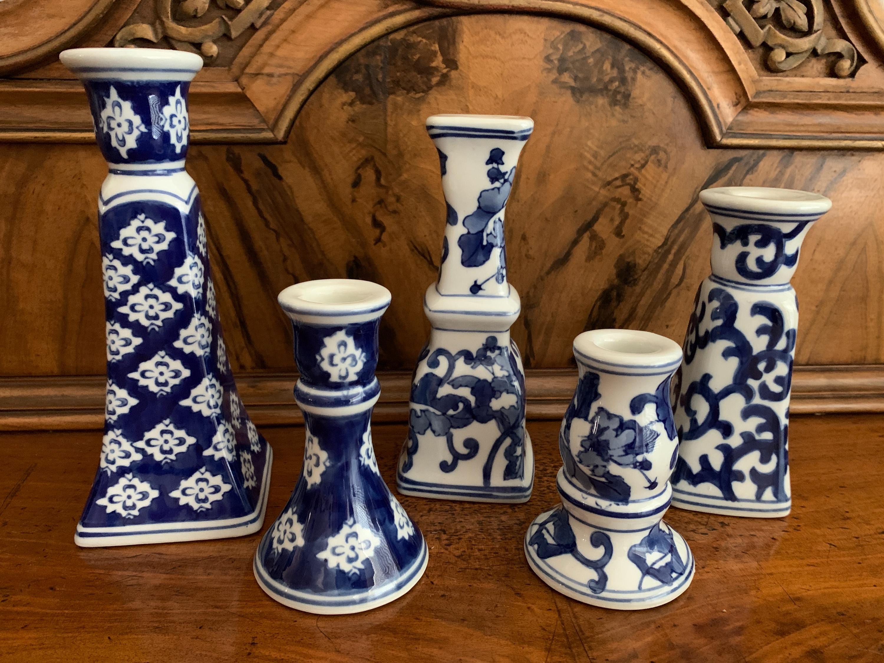 Lot of Five Vintage Silvestri Cobalt Blue and White Ceramic