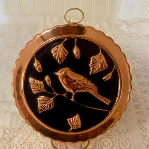 Vintage Copper and Enamel Cardinal Mold-Decorative Copper Brass Bird Mold, Farmhouse Mold