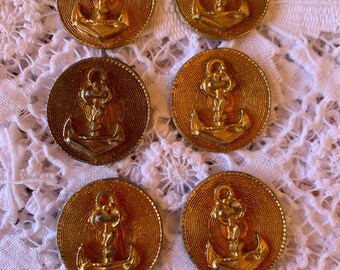 Vintage Gold Tone Anchor Buttons - Nautical Shank Buttons, Set of