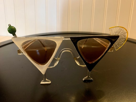 Vintage Pair of Martini Glass Shaped Sunglasses, … - image 1