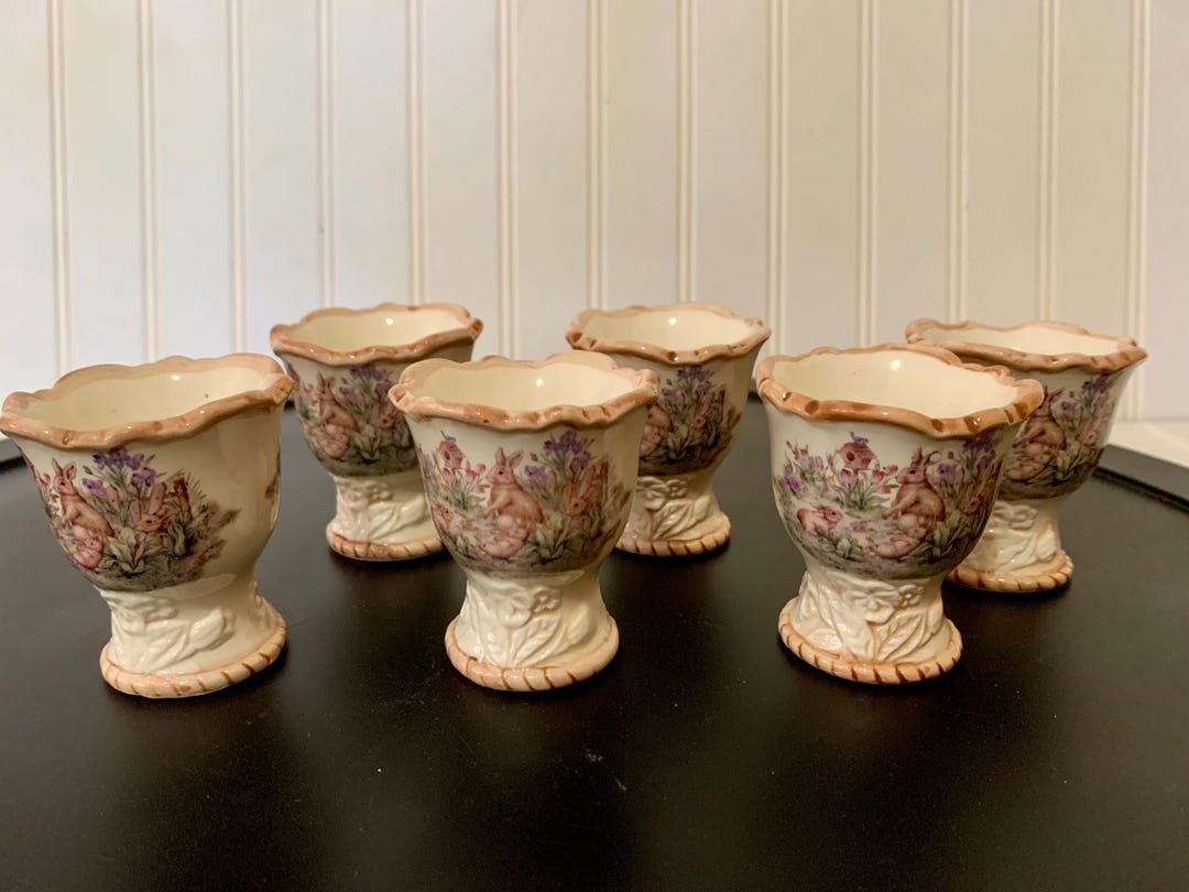 Set of 6 Vintage Cracker Barrel Bunny Rabbit Egg Cups – Easter Spring ...