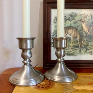 Vintage WEB Colonial Style Pewter Candlestick Holders Weighted Set Of 2-Pair of Pewter Candle Holders- Genuine Pewter Candleholders