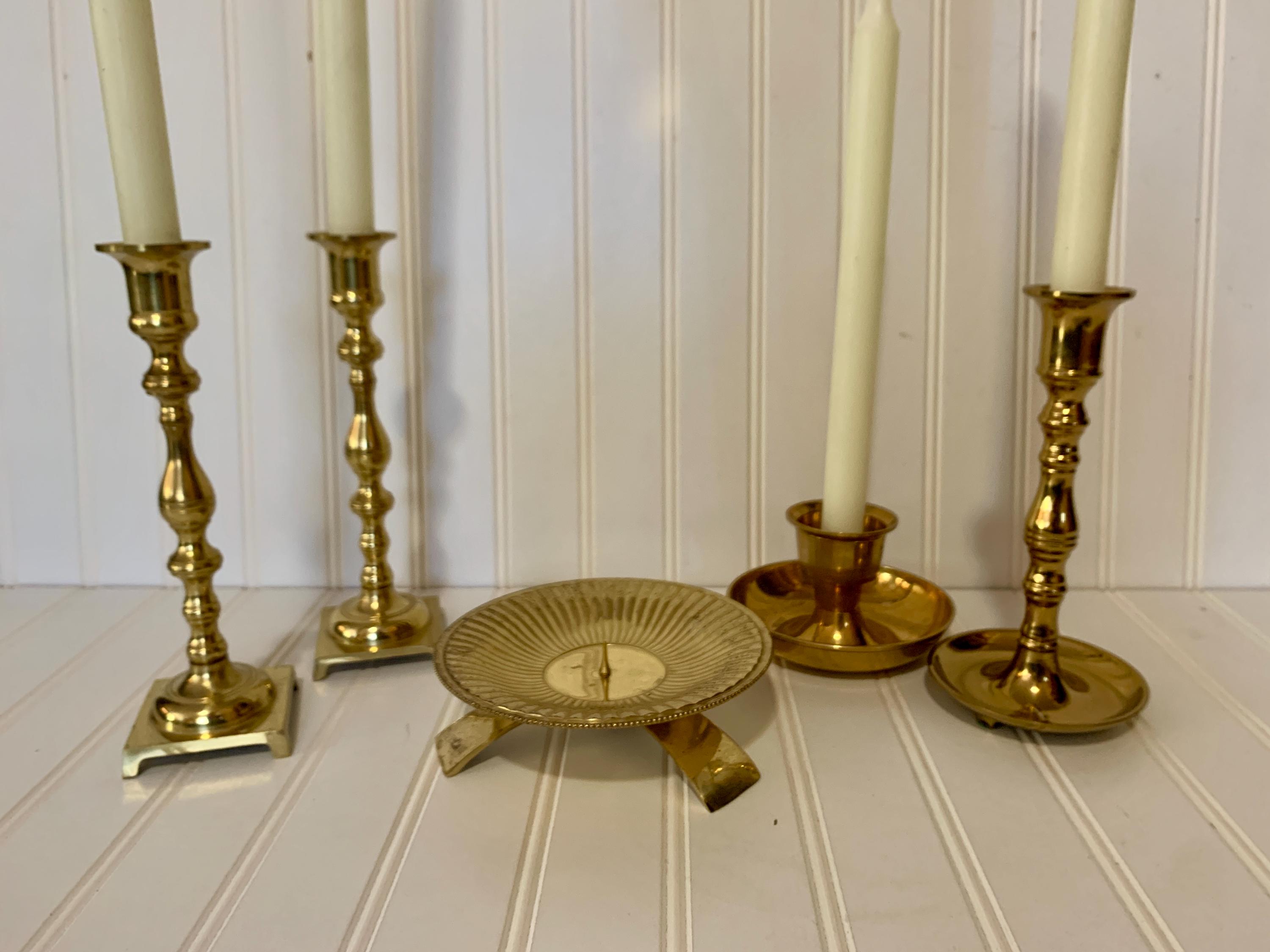 Vintage Brass Candlestick Holder Set: Mixed Styles, Wedding Table Decor