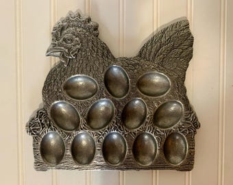 Vintage Carson Pewter Country Plate Tray Egg Dish Chicken Rooster Hen 1994