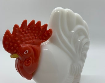 Vintage Avon Rooster Chicken Milk Glass Bottle