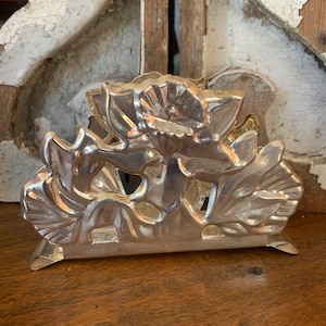 Vintage Napkin Holder Silver Plate Floral Table Kitchen Decor Letter Holder Office Design, Vintage Letter Organizer-Letter Mail Organizer
