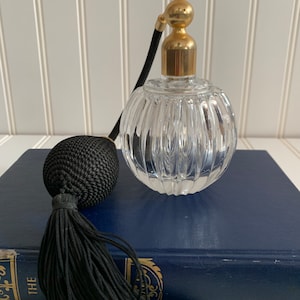 Vintage Matson Lead Crystal Perfume Bottle Atomizer With Black Bulb & Tassel
