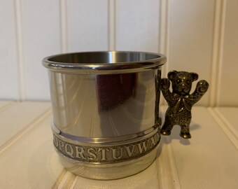 Child&#39;s Pewter Cup, Teddy Bear Cup, Alphabet Design, Christening Gift, Baby Shower Gift, Baby Christmas Gift