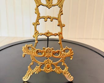 Ornate Brass Tabletop Easel Stand | Victorian Art Nouveau Scroll Display