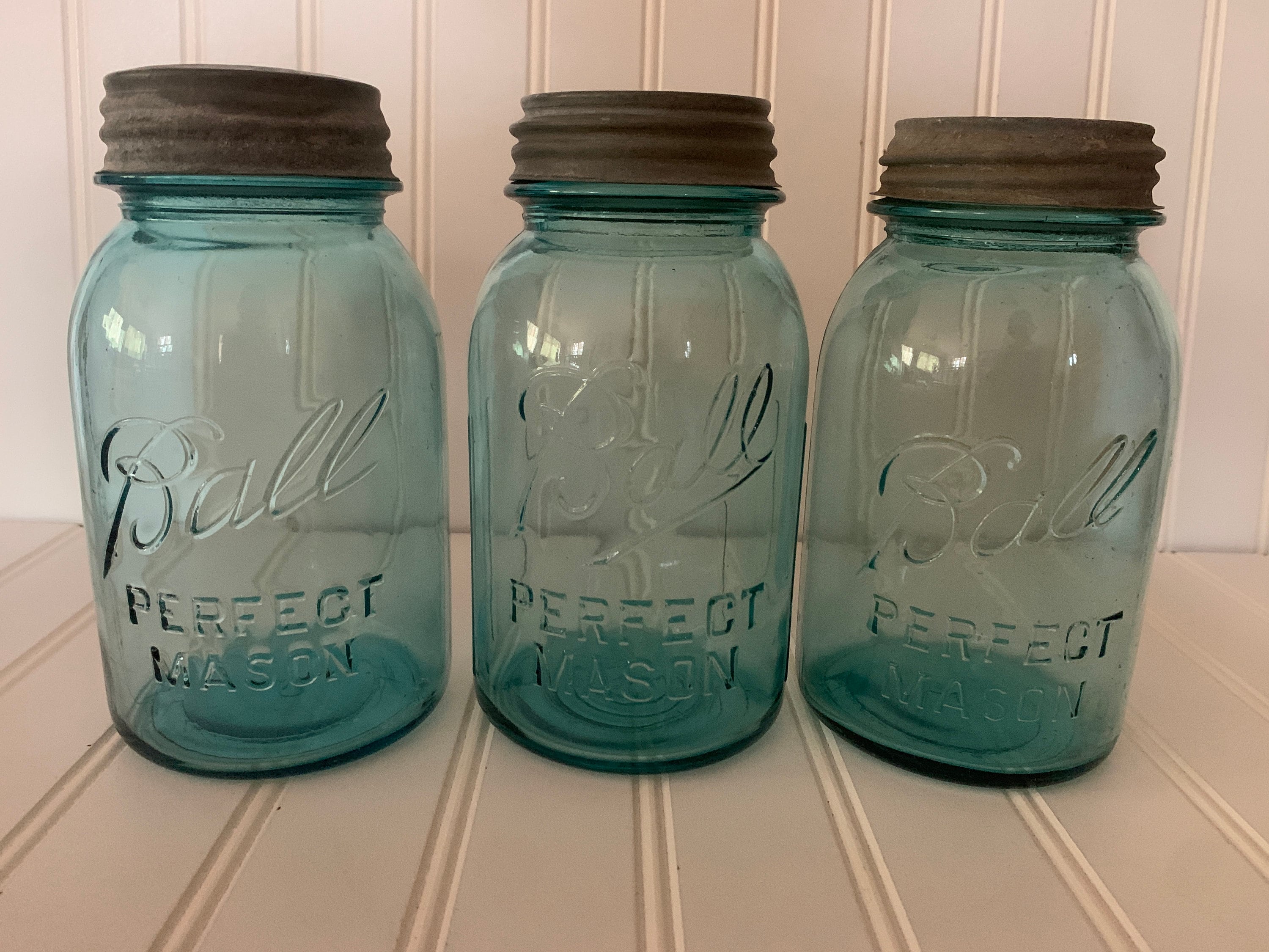 Antique Aqua Blue Ball Mason Jar With Zinc Lid, C.1910 - Etsy