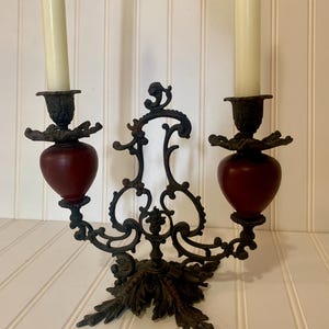Antique Two Arm Candelabra Ornate Cast Iron -Vintage Metal 2 arm Candelabra Candlestick Holders - Dining Table Candlesticks- Candle Holder