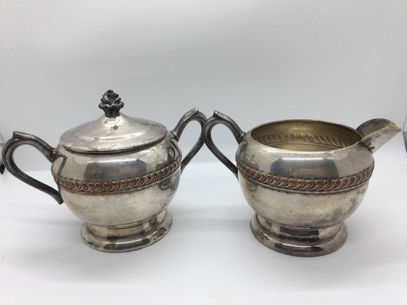 Vintage Silver on Copper W M Rogers Sugar and Creamer Set Silver