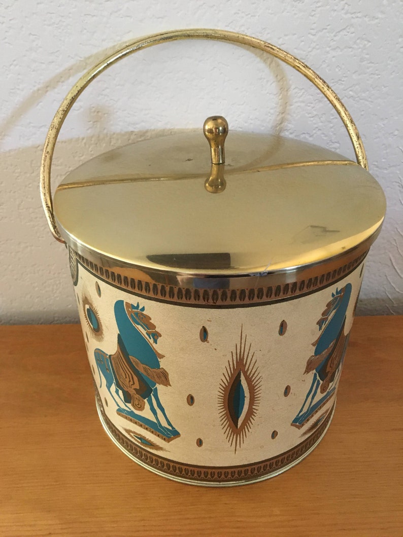 Trojan horse Aqua Tang Pattern Turquoise Fred Press Ice Bucket Chinese Horse Rubel Carnival Gold Vintage Ice Bucket Egyptian Horse