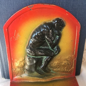 Rodin&#39;s The Thinker bookends 1920s heavy, The Thinker Bookend, Library Bookend, Cast Iron Bookends, Graduation Bookend, Office Bookends