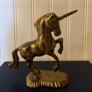 Vintage Solid Brass Unicorn Figurine ~ Mid-Century Brass Unicorn ~ Heavy Solid Brass Unicorn Paperweight Decor ~ Unicorn Art Decor